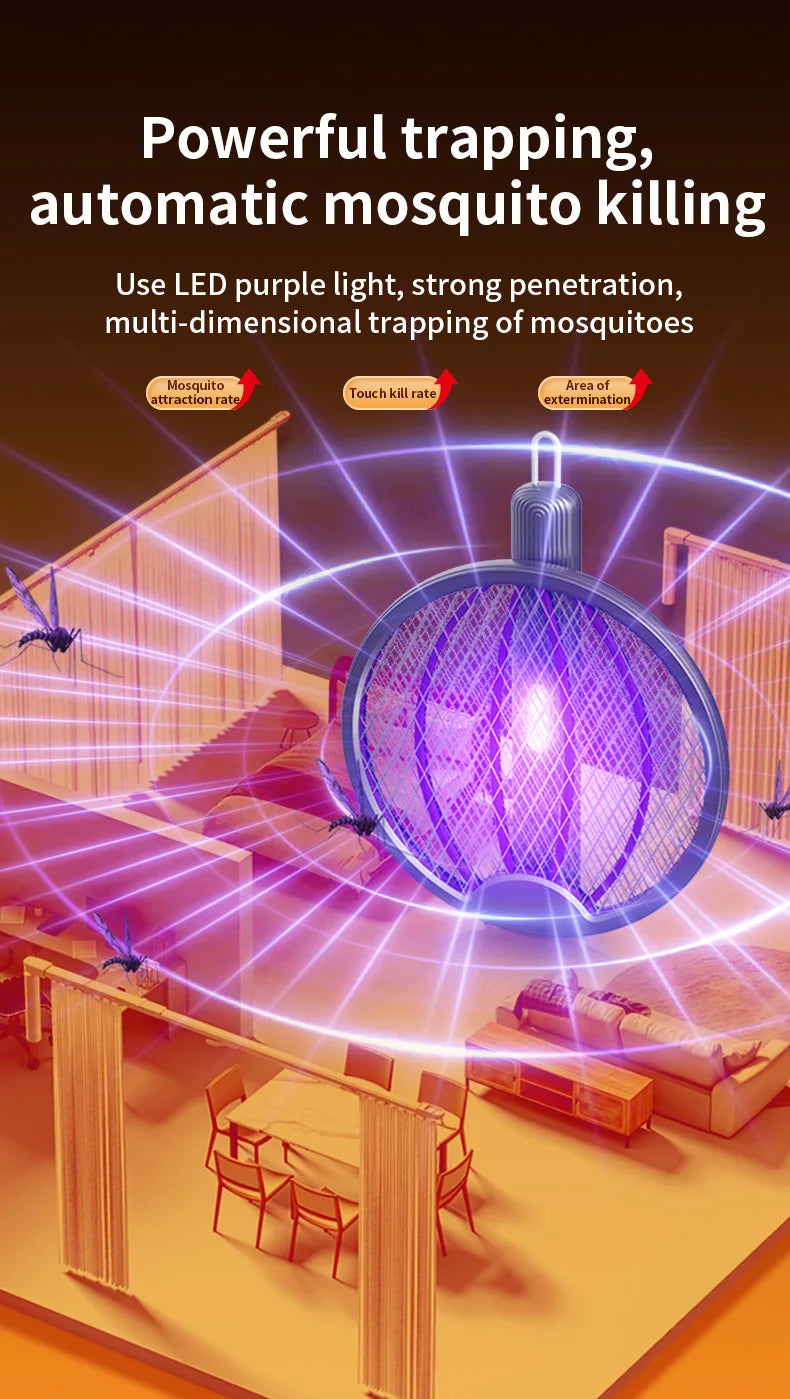 Foldable Electric Mosquito Swatter 3-in-1 Electric Mosquito Killer Rechargeable Wall-Mounted Mosquito Swatter Anti-mosquito Lamp