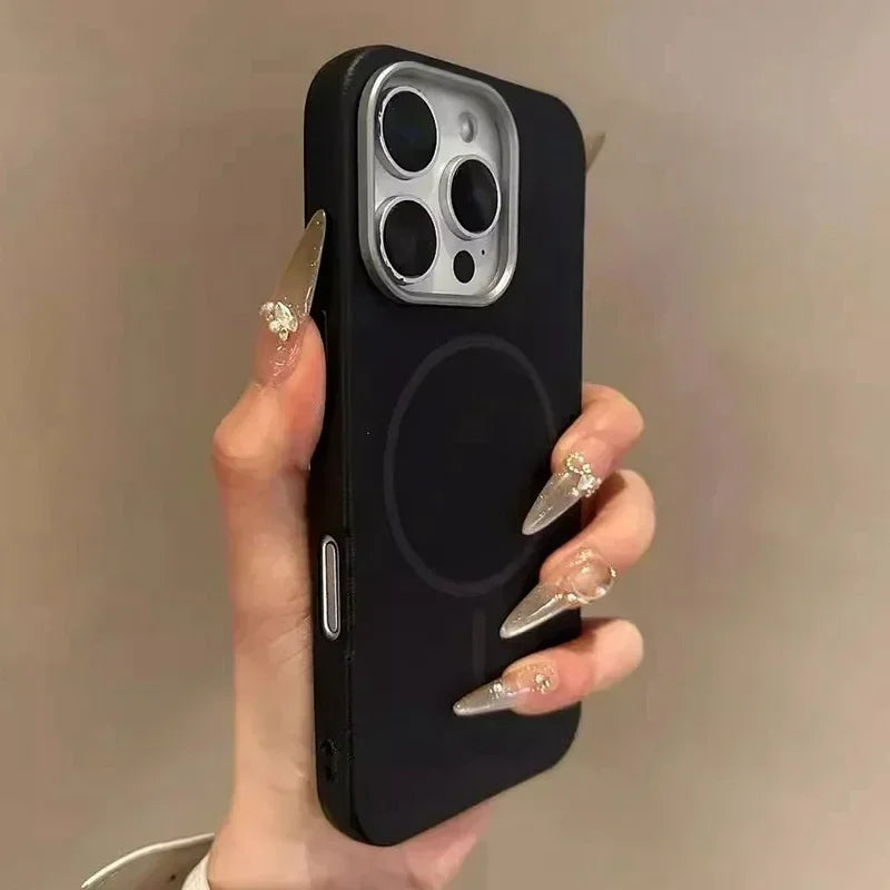 Luxury MagSafe wireless charging leather texture phone case for iPhone 16 12 13 14 15 16 Pro Max Plus magnetic shell protector