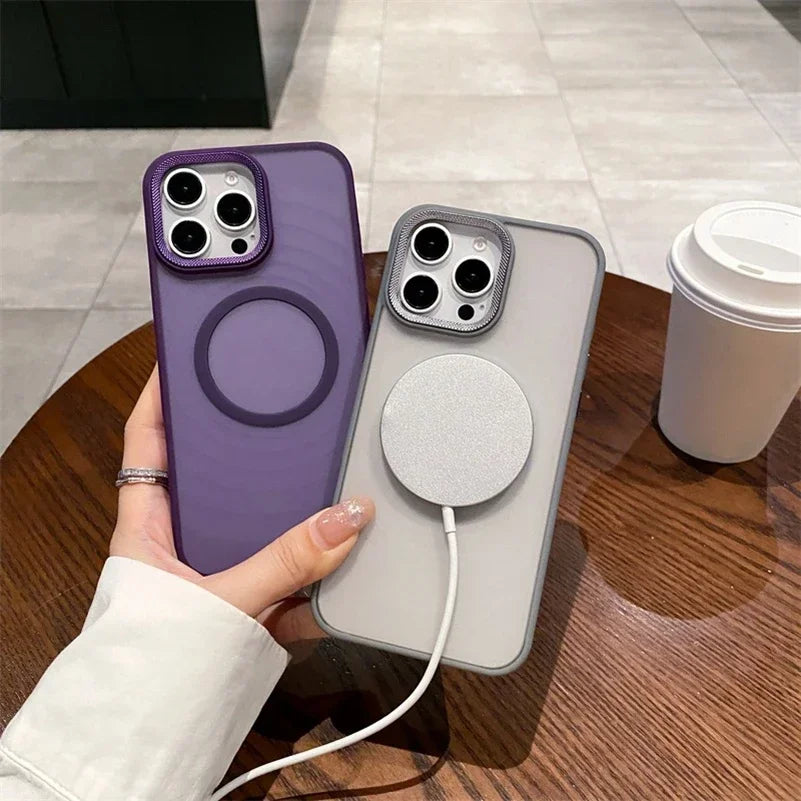 Luxury Spiricle Camera Protection Case for iPhone 15 16 Pro Max Plus Magsafe Cases for iPhone 17 14 12 11 13 Pro Max Matte Cover