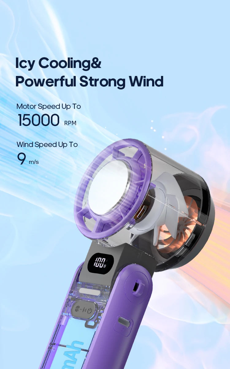 Portable High Speed Cooling Handheld Fan 3600mAh Rechargeable 100 Wind Speeds Adjustable Mini Foldable Air Cooling Turbo Fan
