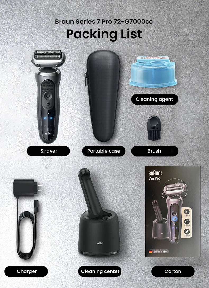 Braun Series 7 Pro Electric Razor 3 Floating Blades Rechargeable Shaver 72-G7000cc 72-G1200s with Travel Case Brush Charger