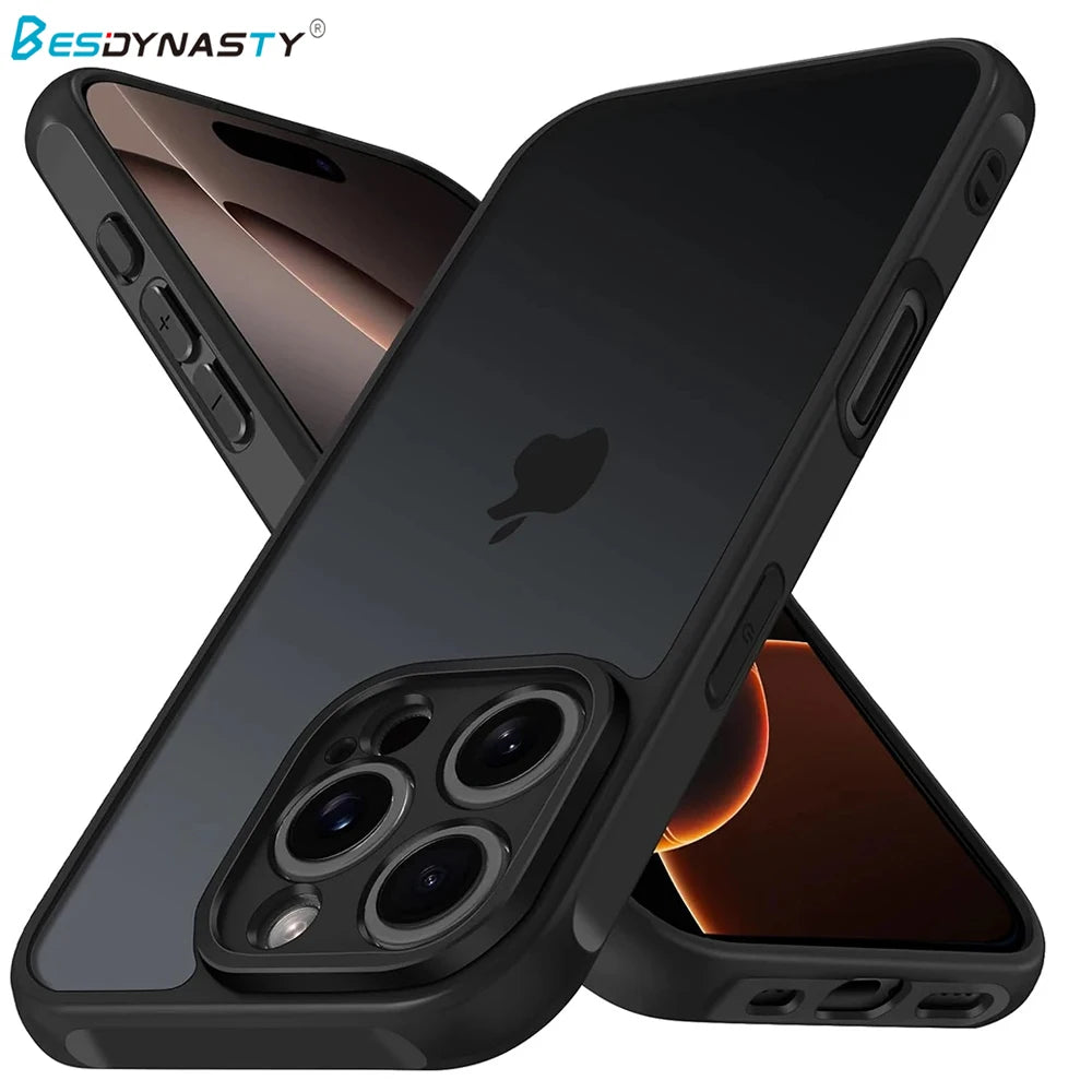 Hybrid Military Grade Shockproof Case For iPhone 17 Air 16 15 14 13 12 11 Pro Max Plus Matte Translucent Black Soft Hard Cover