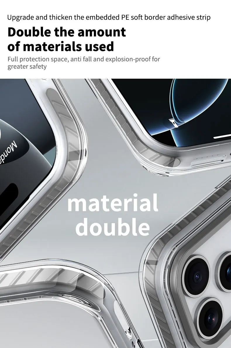 Luxury PE Striped Border Cover For Magsafe Magnetic Wireless Charge Clear Phone Case For iPhone 17 Air 16 15 14 13 12 17 Pro Max