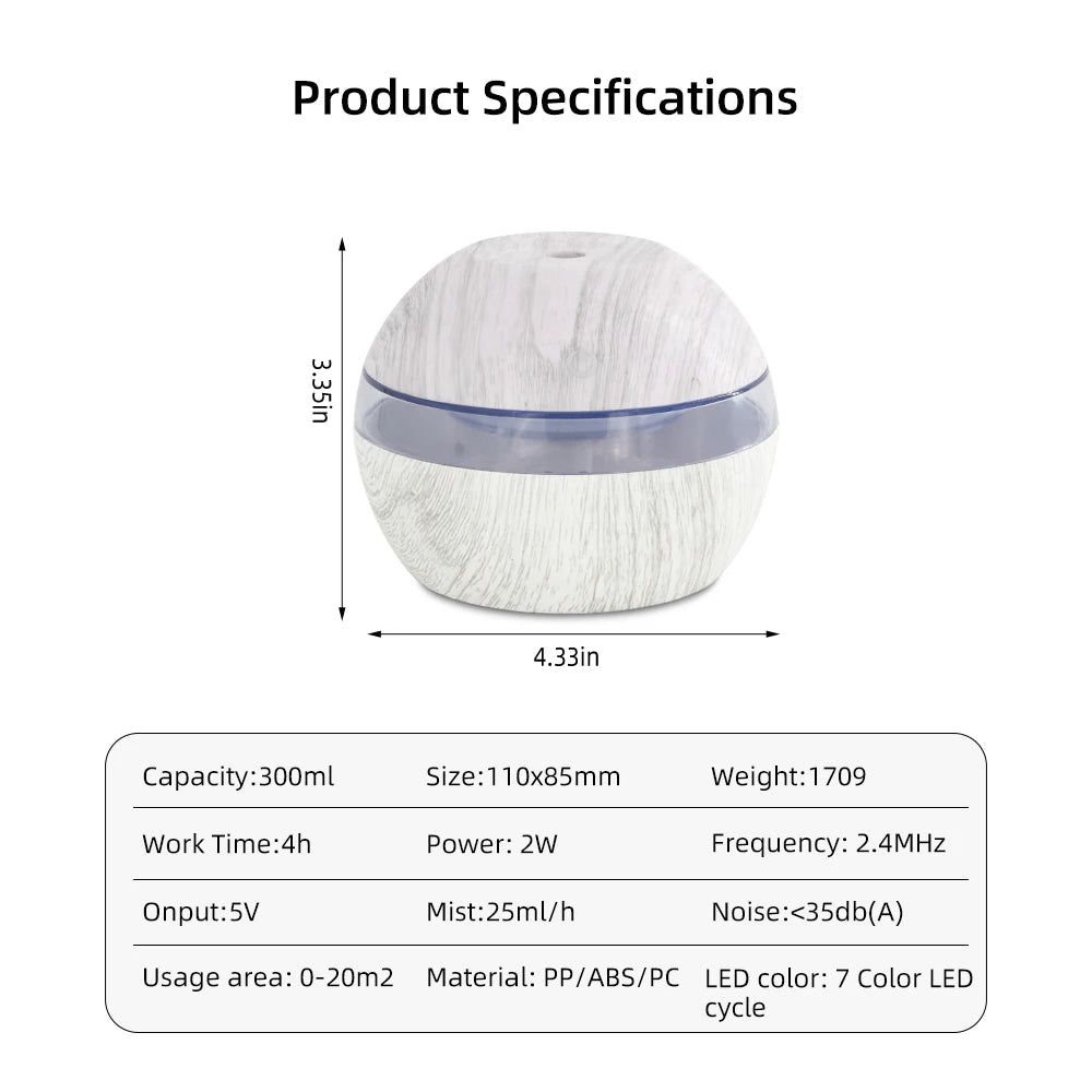 300ml Ultrasonic Humidifier cool mist maker with Timer and Auto Shut-Off essential oil Diffuser Ideal for Home Office