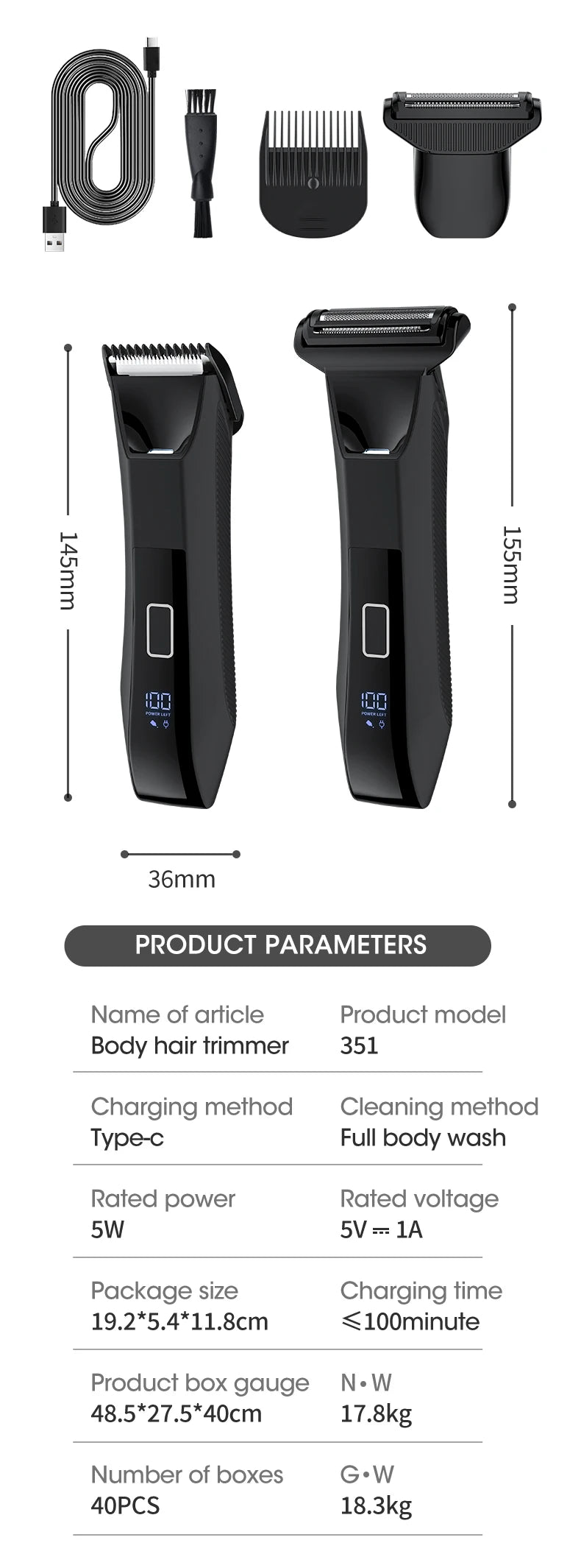 2 in 1 electric body hair trimmer Full body waterproof haircut shaving razor for men and women private pubic hair leg hair sciss