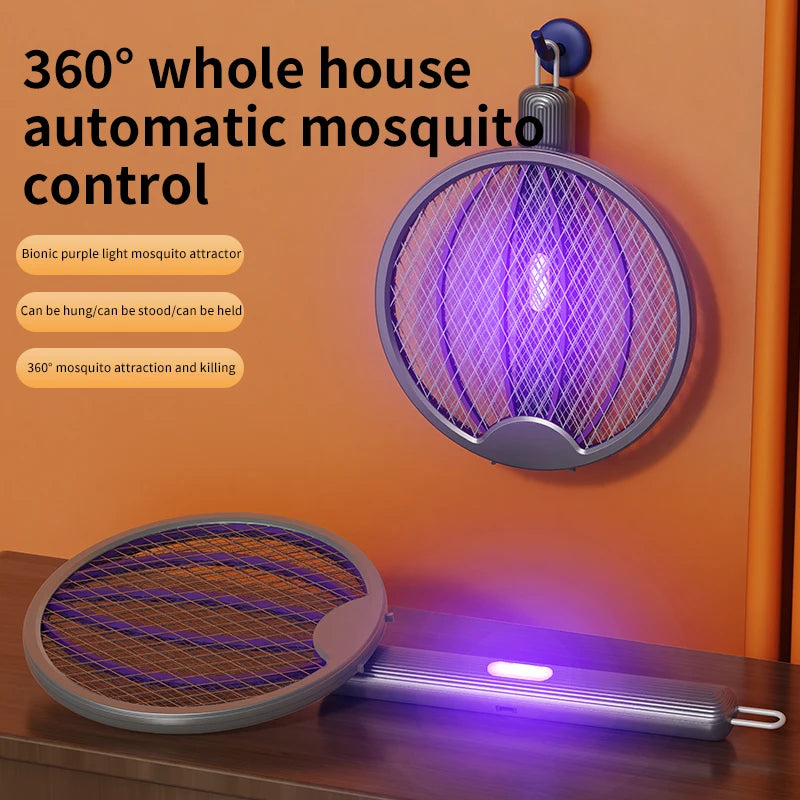 Foldable Electric Mosquito Swatter 3-in-1 Electric Mosquito Killer Rechargeable Wall-Mounted Mosquito Swatter Anti-mosquito Lamp