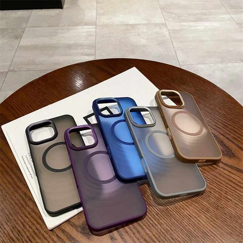Luxury Spiricle Camera Protection Case for iPhone 15 16 Pro Max Plus Magsafe Cases for iPhone 17 14 12 11 13 Pro Max Matte Cover