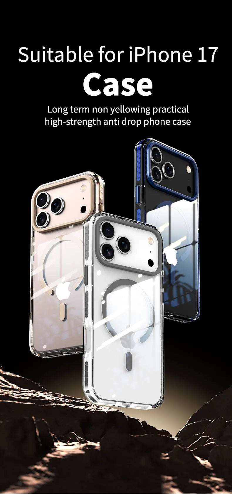 Luxury PE Striped Border Cover For Magsafe Magnetic Wireless Charge Clear Phone Case For iPhone 17 Air 16 15 14 13 12 17 Pro Max