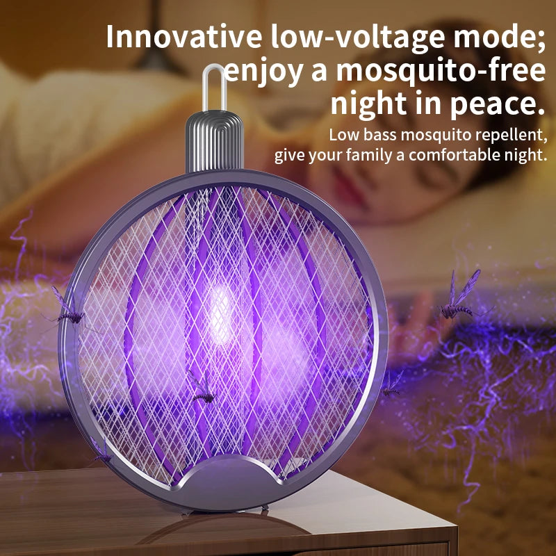Foldable Electric Mosquito Swatter 3-in-1 Electric Mosquito Killer Rechargeable Wall-Mounted Mosquito Swatter Anti-mosquito Lamp