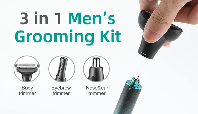 VGR 625 3in-1 Men's Personal Hair Trimming Set Rechargeable Professional Foil Shaver Portable Nose Hair Ear Hair Eyebrow Trimmer