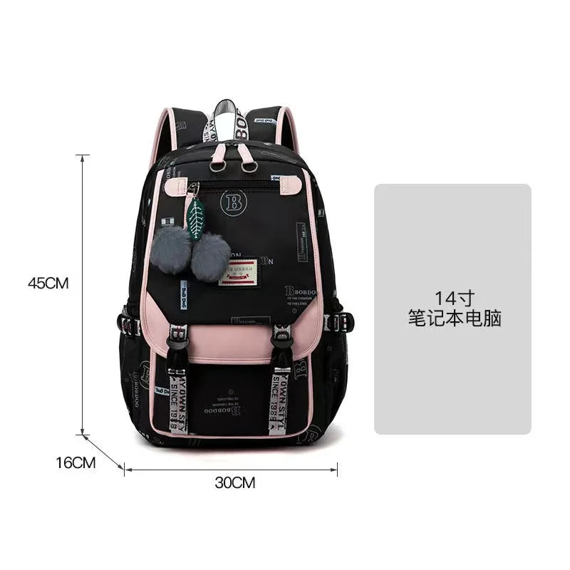 Fengdong large school bags for teenage girls USB port canvas schoolbag student book bag fashion black pink teen school backpack