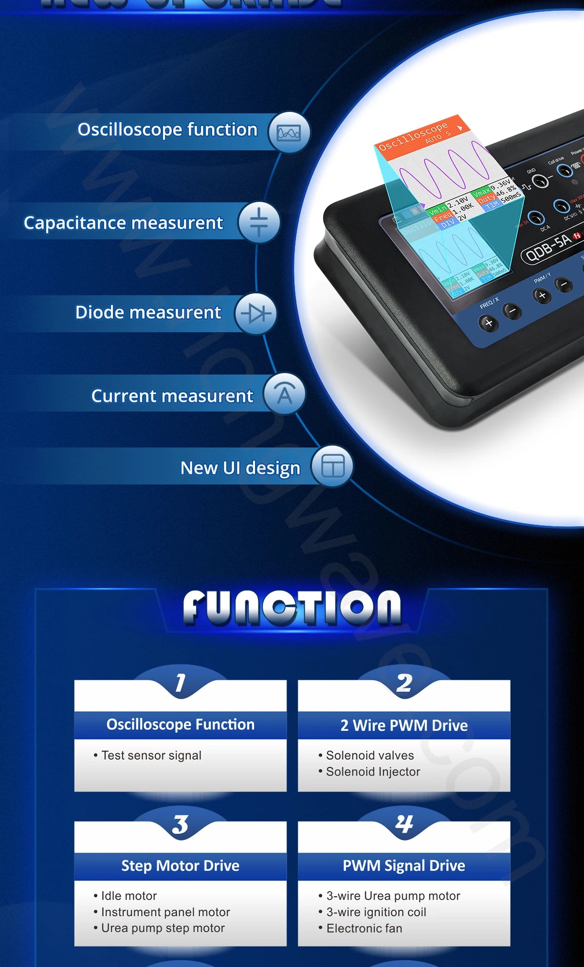 QDB 3A 4A QDB-5A Automotive Actuator Tester Oscilloscope Multimeter PWM Signal Generator Stepper Motor Driver Ignition Coil Tool