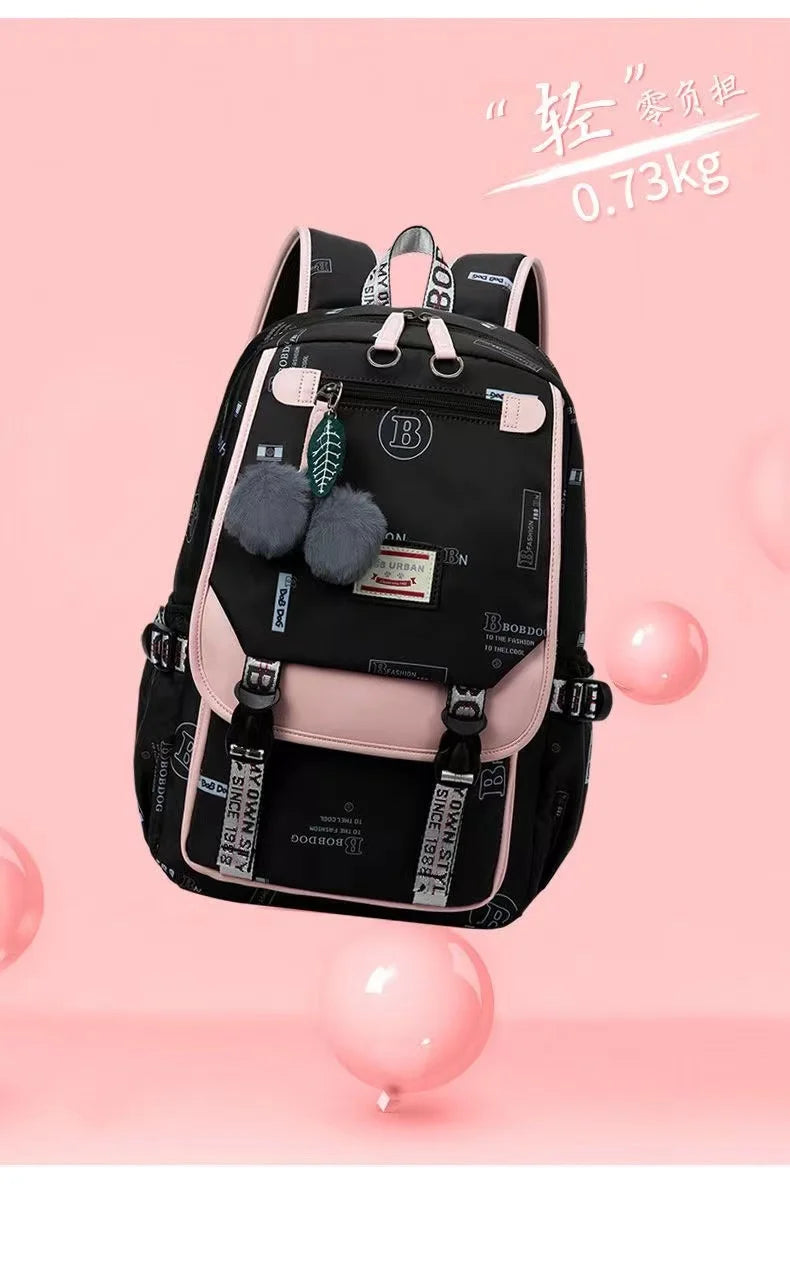 Fengdong large school bags for teenage girls USB port canvas schoolbag student book bag fashion black pink teen school backpack