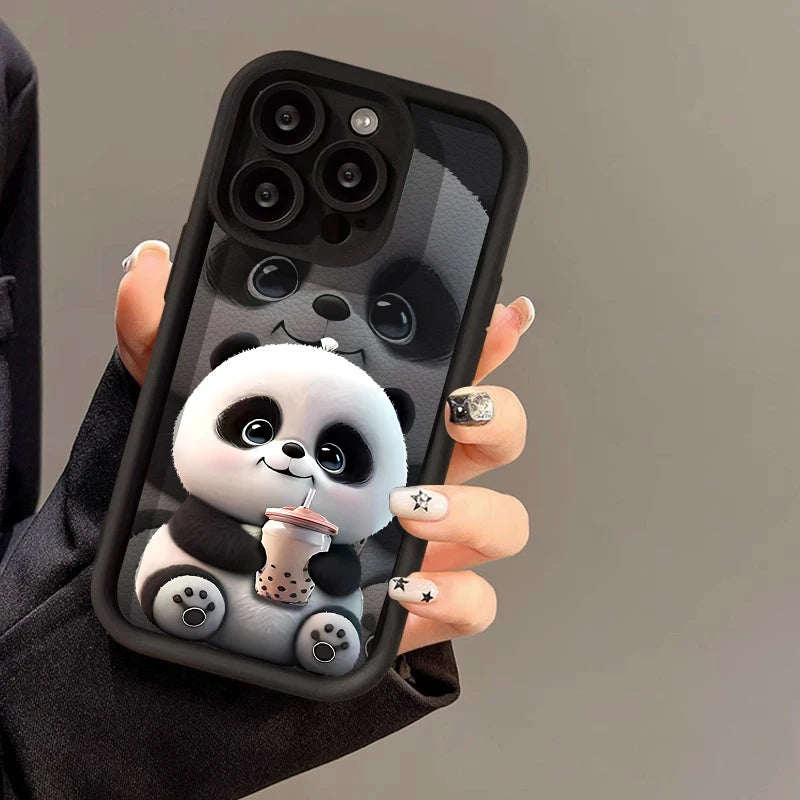 Cute Panda Case For iPhone 17 Cases For IPhone 16 Pro Max 15 14 13 12 11 16e 7 8 Plus X XR XS Max iPhone 17 Pro Shockproof Cover