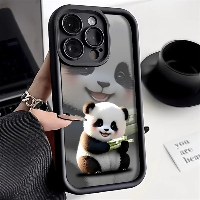 Cute Panda Case For iPhone 17 Cases For IPhone 16 Pro Max 15 14 13 12 11 16e 7 8 Plus X XR XS Max iPhone 17 Pro Shockproof Cover