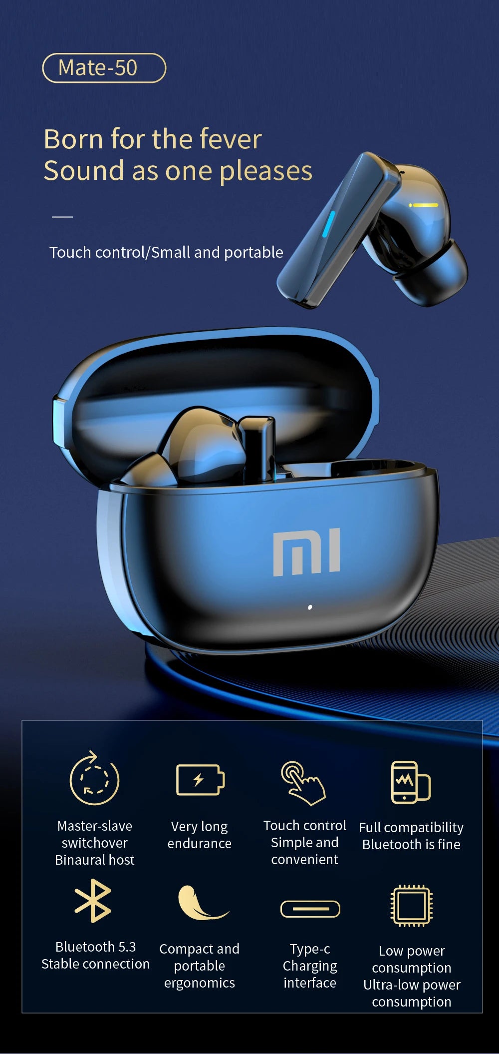 Original XIAOMI Mate50 Wireless Bluetooth Earphones TWS Gaming Noise Reduction Microphone Sports Life Waterproof Touch Earp