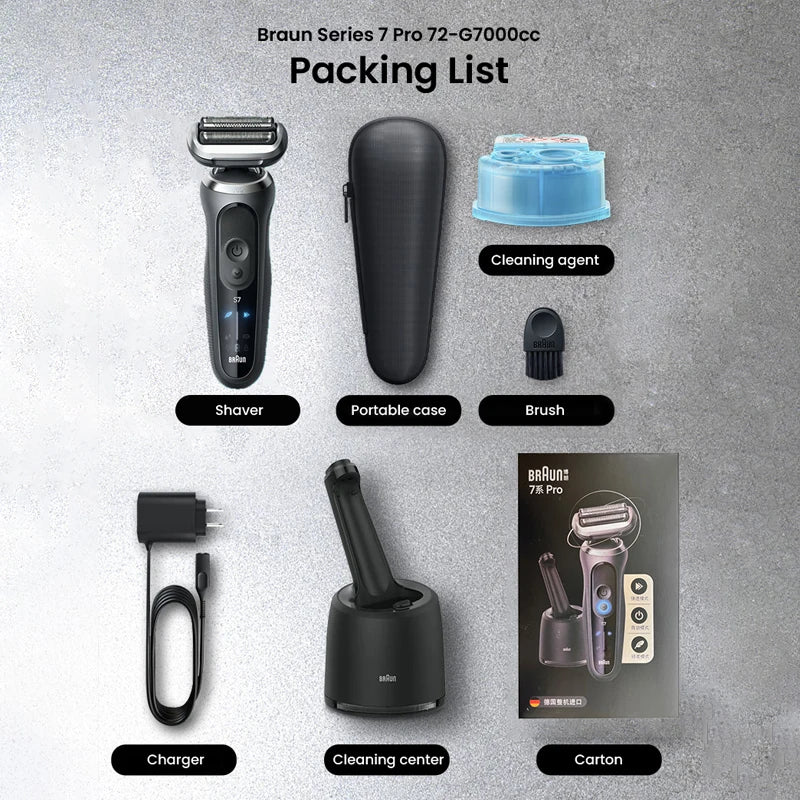 Braun Series 7 Pro Electric Razor 3 Floating Blades Rechargeable Shaver 72-G7000cc 72-G1200s with Travel Case Brush Charger