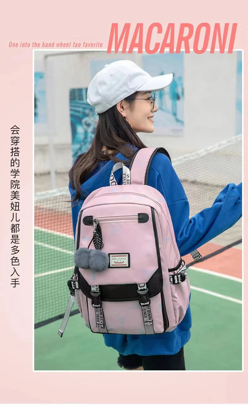 Fengdong large school bags for teenage girls USB port canvas schoolbag student book bag fashion black pink teen school backpack