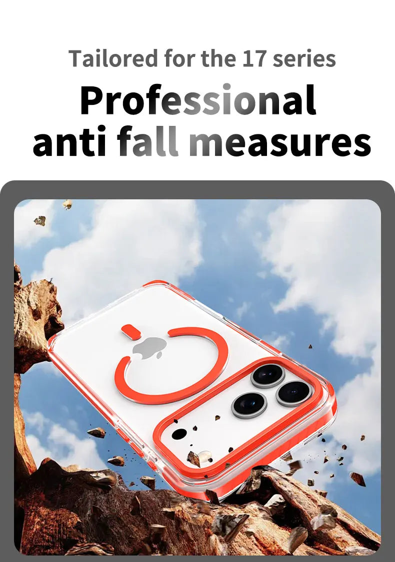 Luxury PE Striped Border Cover For Magsafe Magnetic Wireless Charge Clear Phone Case For iPhone 17 Air 16 15 14 13 12 17 Pro Max