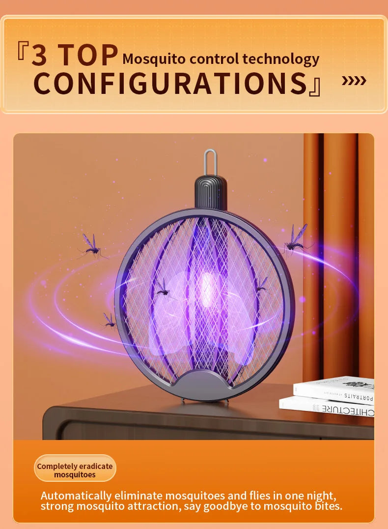 Foldable Electric Mosquito Swatter 3-in-1 Electric Mosquito Killer Rechargeable Wall-Mounted Mosquito Swatter Anti-mosquito Lamp