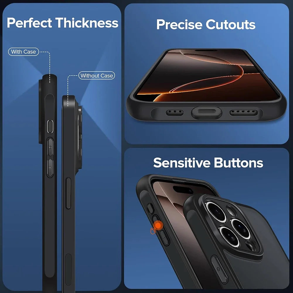 Hybrid Military Grade Shockproof Case For iPhone 17 Air 16 15 14 13 12 11 Pro Max Plus Matte Translucent Black Soft Hard Cover