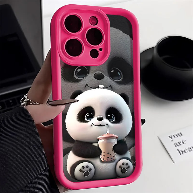 Cute Panda Case For iPhone 17 Cases For IPhone 16 Pro Max 15 14 13 12 11 16e 7 8 Plus X XR XS Max iPhone 17 Pro Shockproof Cover