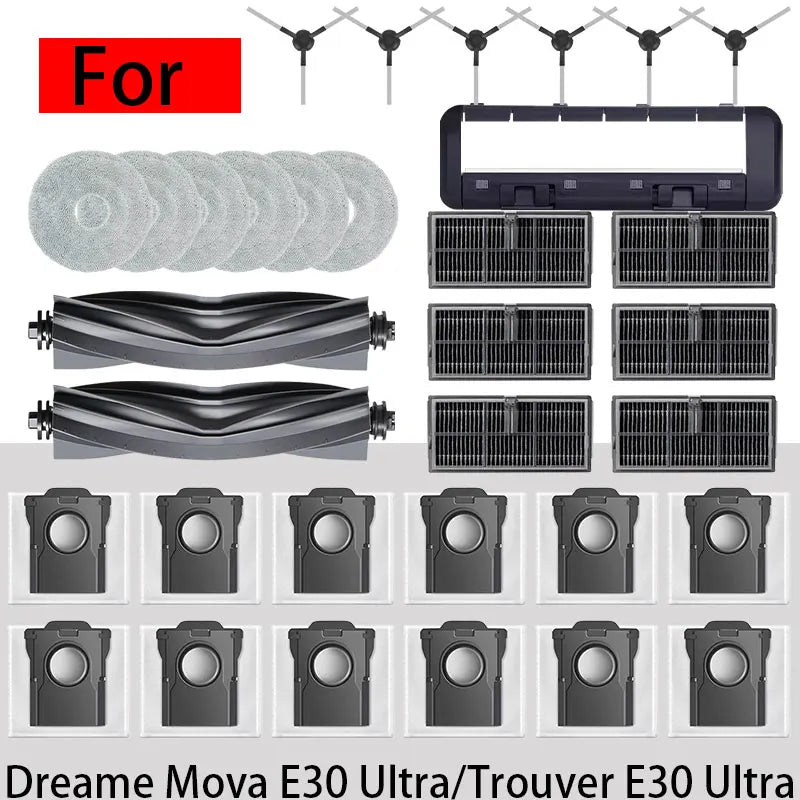 for Dreame Mova E30 Ultra/Trouver E30 Ultra vacuum cleaner replacement parts, the main brush side brush cloth dust bag filter