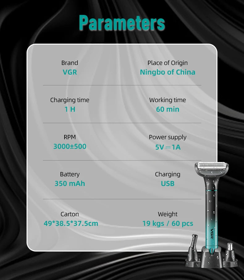 VGR 625 3in-1 Men's Personal Hair Trimming Set Rechargeable Professional Foil Shaver Portable Nose Hair Ear Hair Eyebrow Trimmer