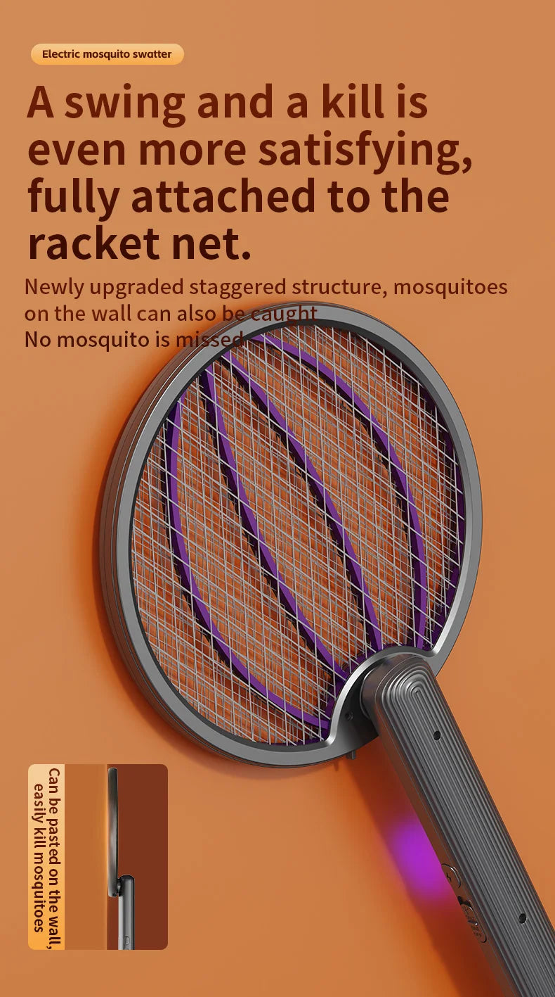 Foldable Electric Mosquito Swatter 3-in-1 Electric Mosquito Killer Rechargeable Wall-Mounted Mosquito Swatter Anti-mosquito Lamp