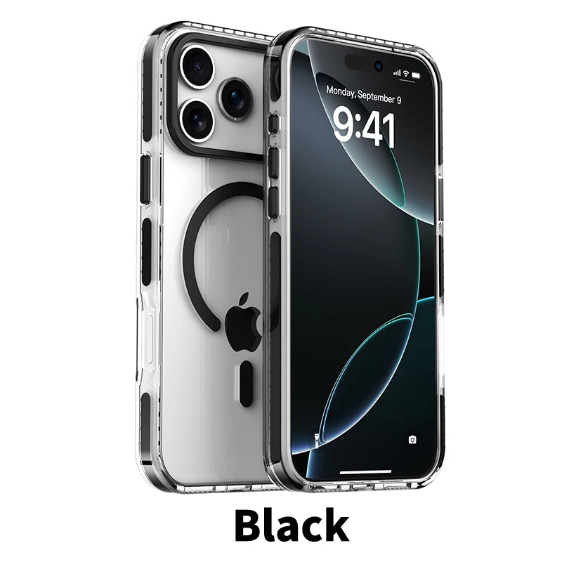 Luxury PE Striped Border Cover For Magsafe Magnetic Wireless Charge Clear Phone Case For iPhone 17 Air 16 15 14 13 12 17 Pro Max