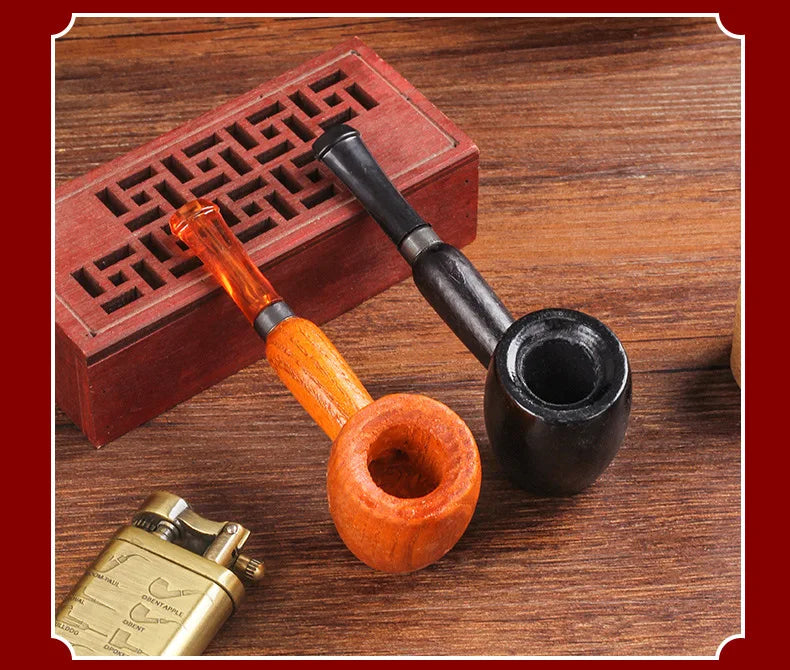 Wood Tobacco Somking Pipe Portable Straight Bent Small Somking Tobacco Pipe Men's Wooden Pipe Smoker Gift