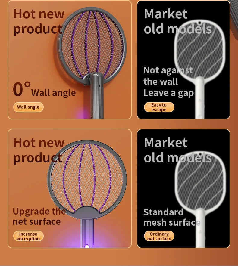 Foldable Electric Mosquito Swatter 3-in-1 Electric Mosquito Killer Rechargeable Wall-Mounted Mosquito Swatter Anti-mosquito Lamp