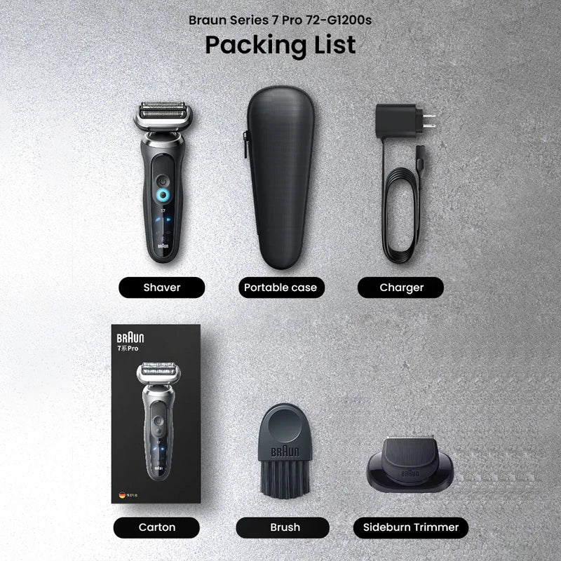 Braun Series 7 Pro Electric Razor 3 Floating Blades Rechargeable Shaver 72-G7000cc 72-G1200s with Travel Case Brush Charger