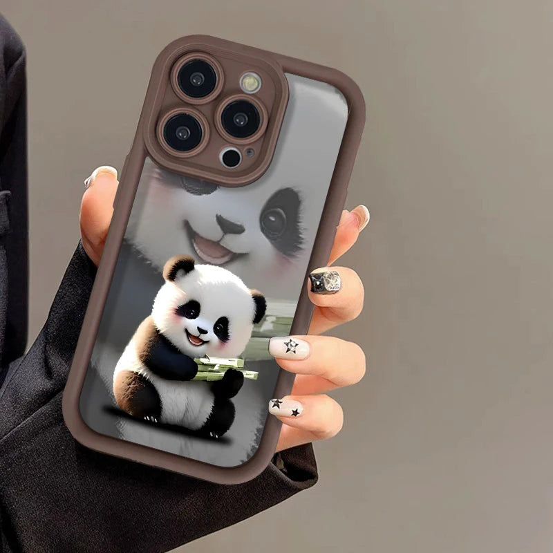 Cute Panda Case For iPhone 17 Cases For IPhone 16 Pro Max 15 14 13 12 11 16e 7 8 Plus X XR XS Max iPhone 17 Pro Shockproof Cover